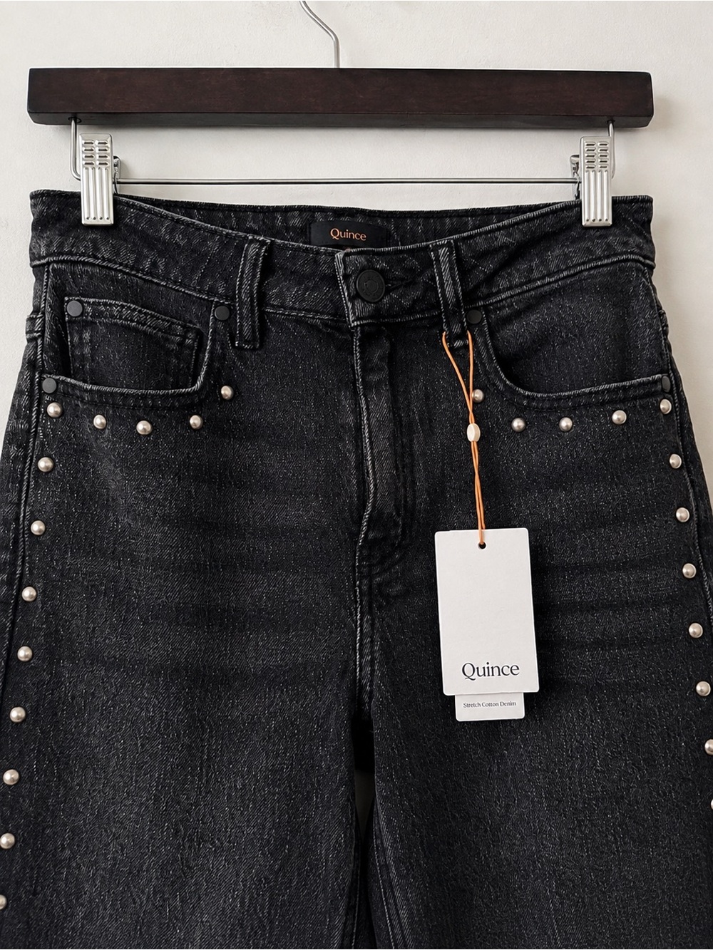 Quince Bella Stretch Studded Relaxed Straight Jeans Black Size 27 NWT - Picture 4 of 6